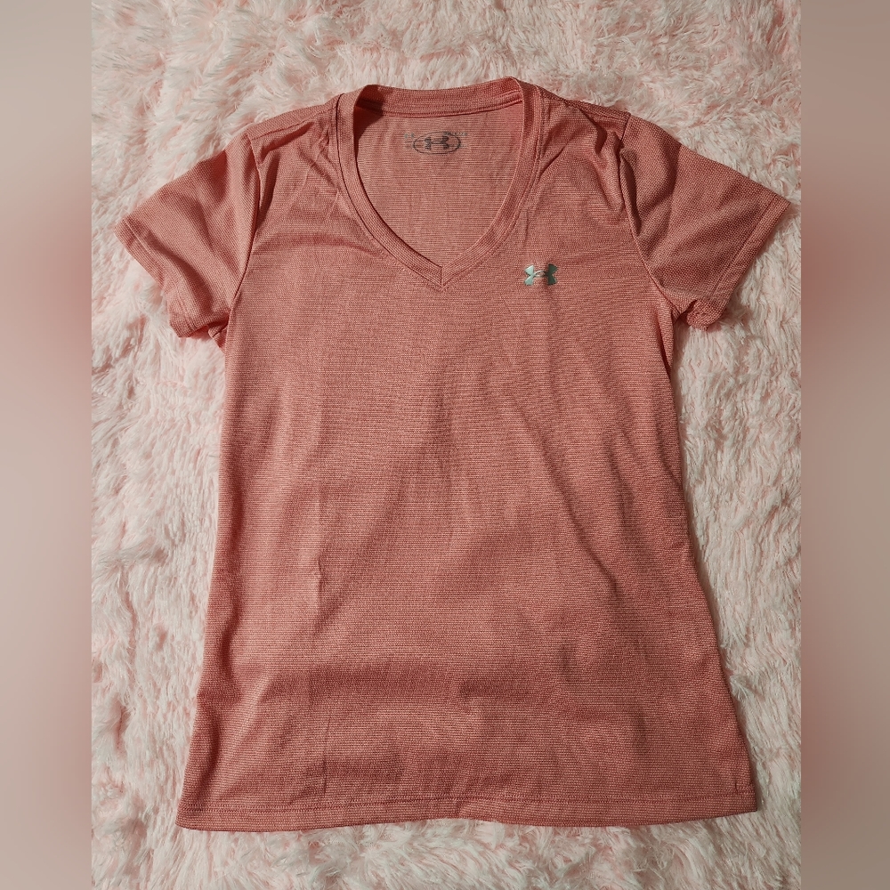 Under Armour Orange and White V-Neck Short Sleeve Shirt